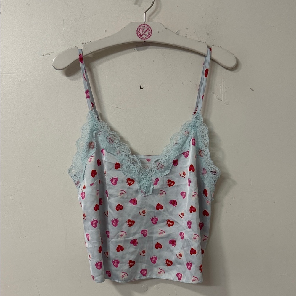 Colsie Light Blue Cami with Pink and Red Heart Print